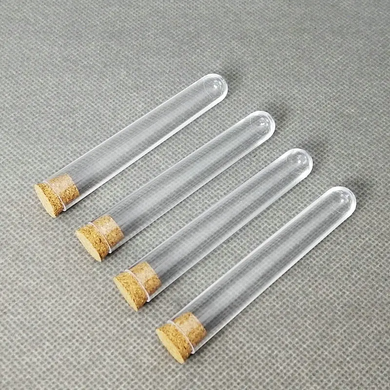 

50pcs 12x75mm Transparent Plastic Test Tubes With Corks ,Party Candy Bottle with Round Bottom,Wedding Gift Vial,Bath salt vials