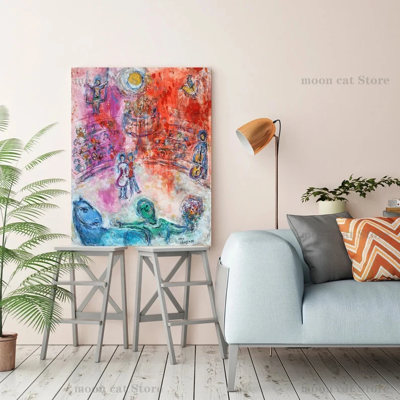 مارك شاغال السريالية الشهيرة الفنية "العروس" "فتاة السيرك" المشارك قماش اللوحة جدار الفن صور غرفة مقهى المنزل ديكور هدية #5