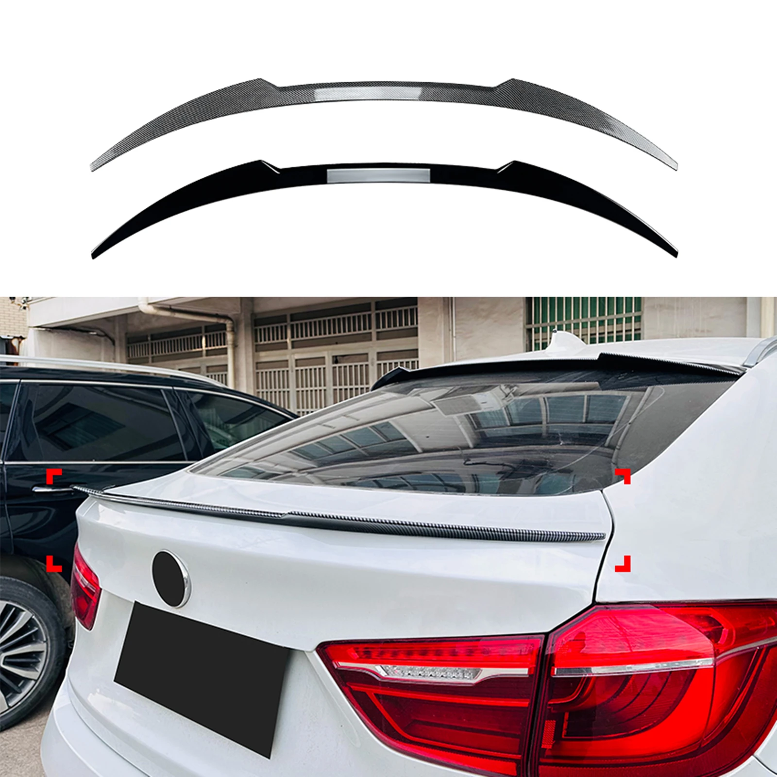 

For BMW X6 F16 X6M 2014-2020 Rear Trunk Lid Spoiler Wing ABS Carbon Fiber Look/Gloss Black Tail Tailgate Splitter Extension Lip