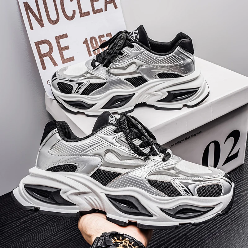

New Fashion Mens Thick Sole Platform Sneakers Breathable Mesh Lightweight Low Top Dad Shoes Casual Sports Walking Shoes