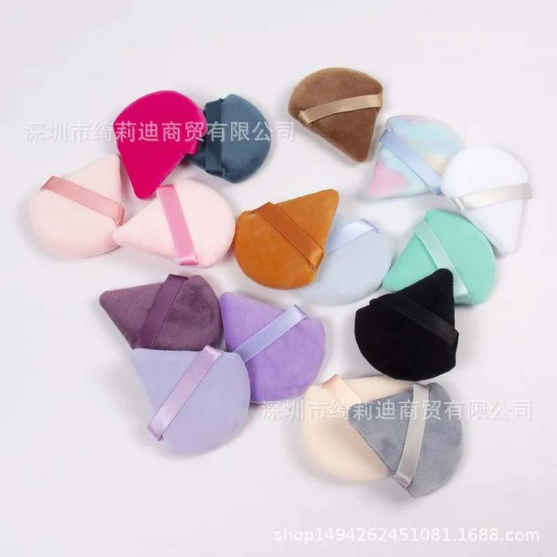 1pc Velvet Triangle Shaped Powder Puff Wet Dry Used Washable Soft Makeup Sponge Tool For Foundation Powder Blusher