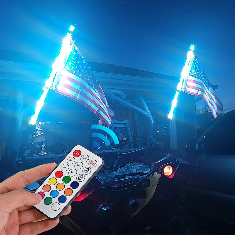 Led whip light 2FT Car Led Light RGB Waterproof Bendable Remote APP Music Control LED Flagpole Lamp for SUV ATV UTV, RZR