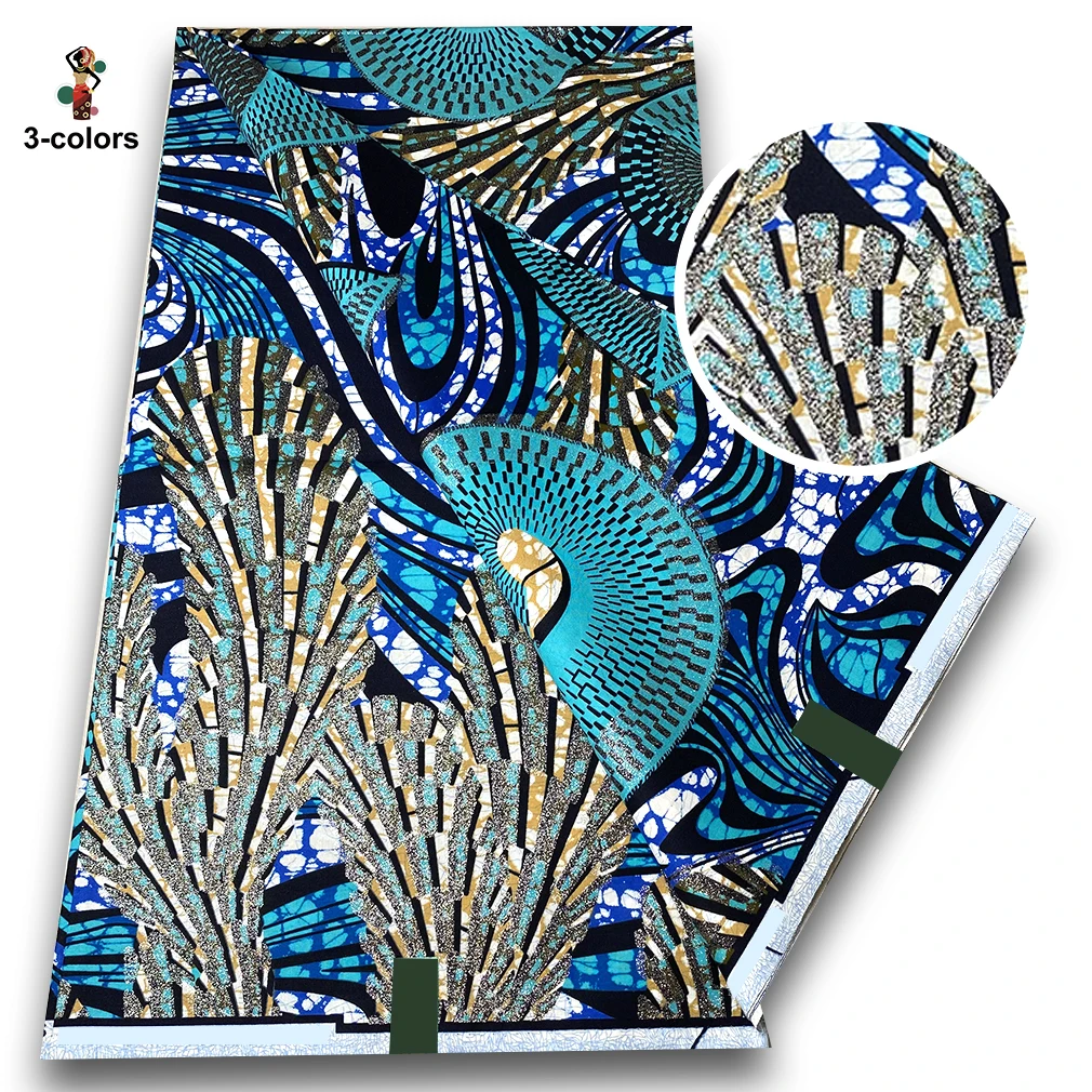 Soft Latest African Grand Golden Wax Fabric High Quality Women Pagne Flash Gold Print Batik Ankara Glitter Golden Super Tissus view 6