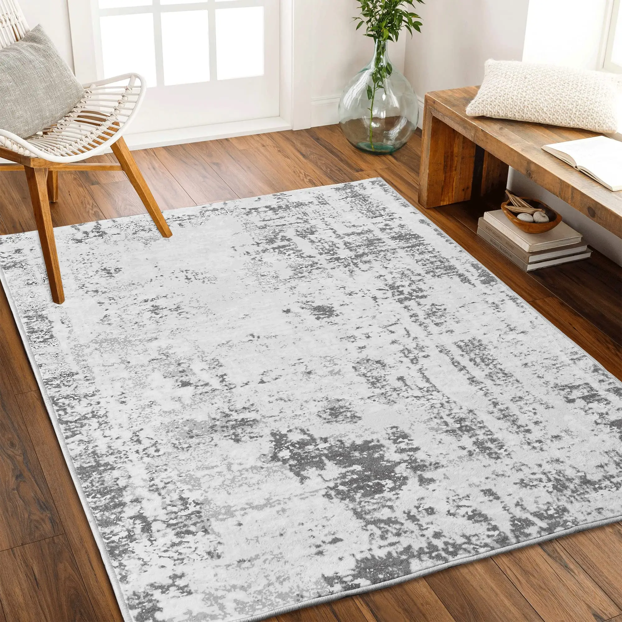 Washable Area Rug for Bedroom Indoor Floor Cover Soft Fluffy Pile Noise Reduce Area Rug for Kitchen Living Room Entryway