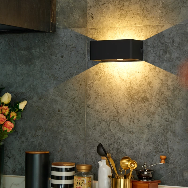 Dimmable LED Wall Sconce Cordless USB Rechargeable LED Wall Mount Lamp 6W Magnetic Rectangle Reading Light