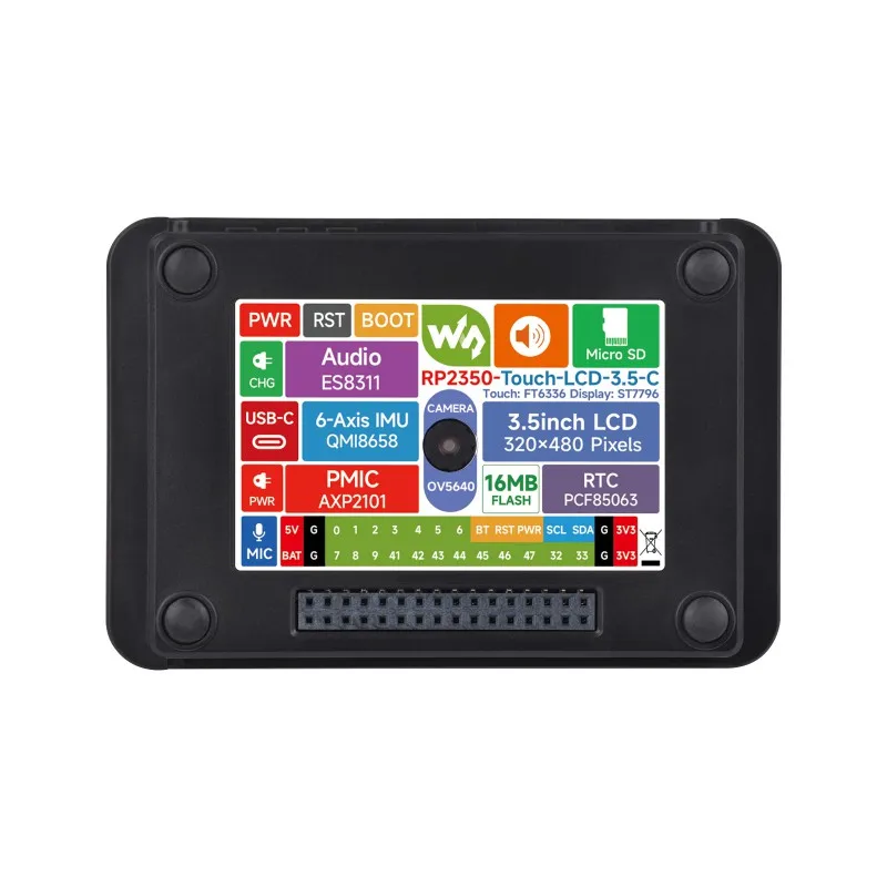 RP2350 3.5inch LCD Display Development Board,320 × 480 Resolution,65K Color,Dual-core And Dual-architecture,Onboard Camera