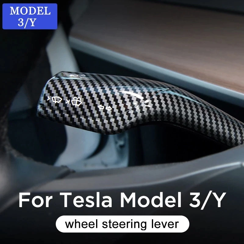 Car Column Carbon Fiber Shift Knob Cover Steering Wheel Shift Protection Cover For Tesla Model 3 2019-2022 Model Y 2019-2023 view 2