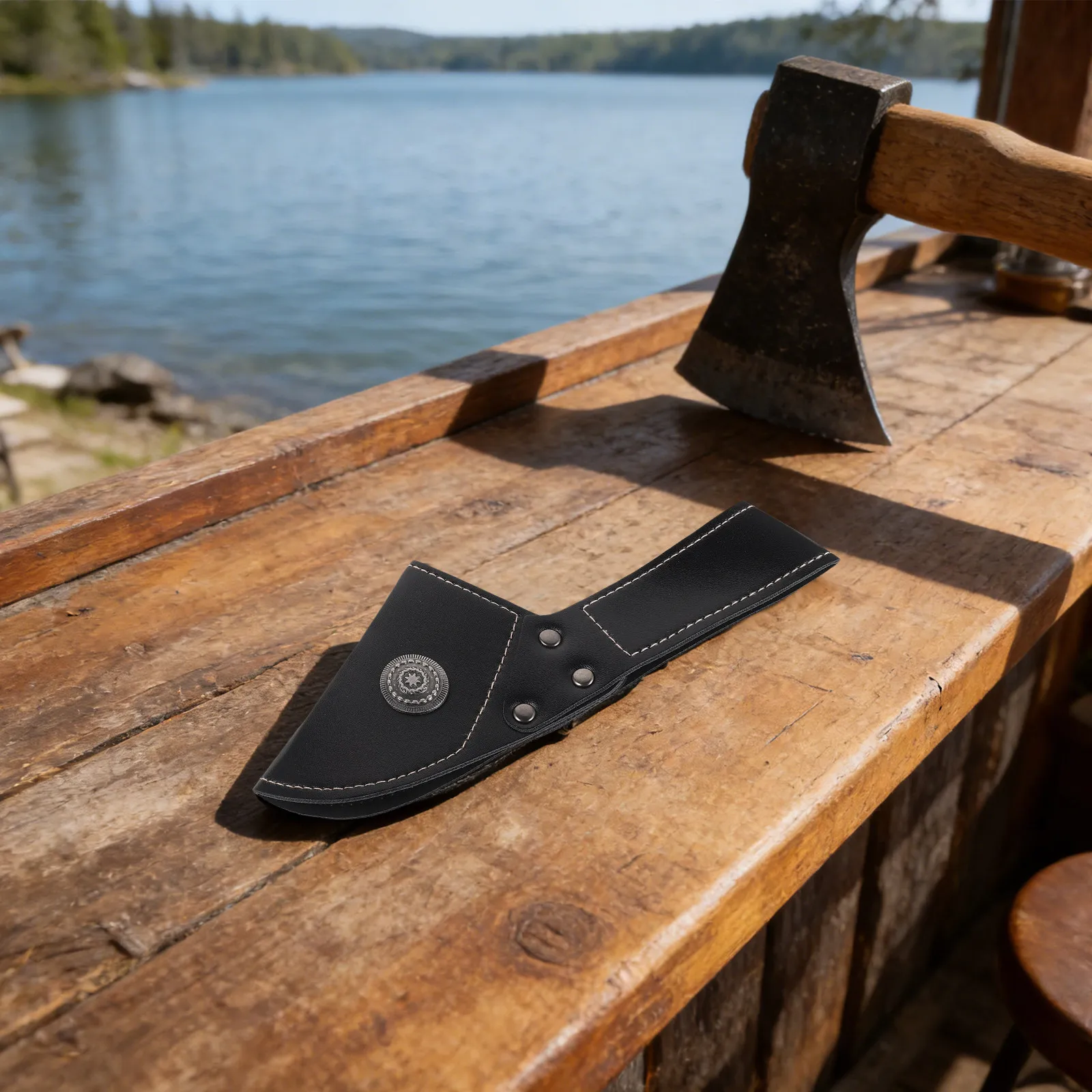 Camping Axe Blade Guard PU Sheath Snap Closure Outdoor Hatchet Edge Protector Safety Cover Chopping Bushcraft Forestry - view 3