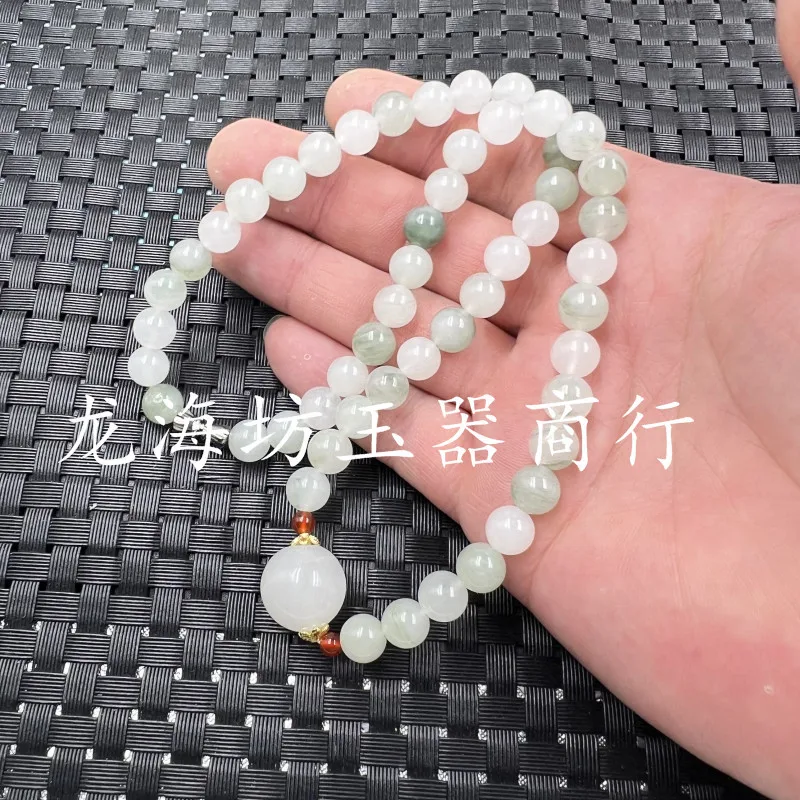 Jade Necklace Tianshan Emerald round Beads Necklace Quartz Rock Jade Jade Necklace Emerald Green Clavicle Necklace Jade Bead Nec