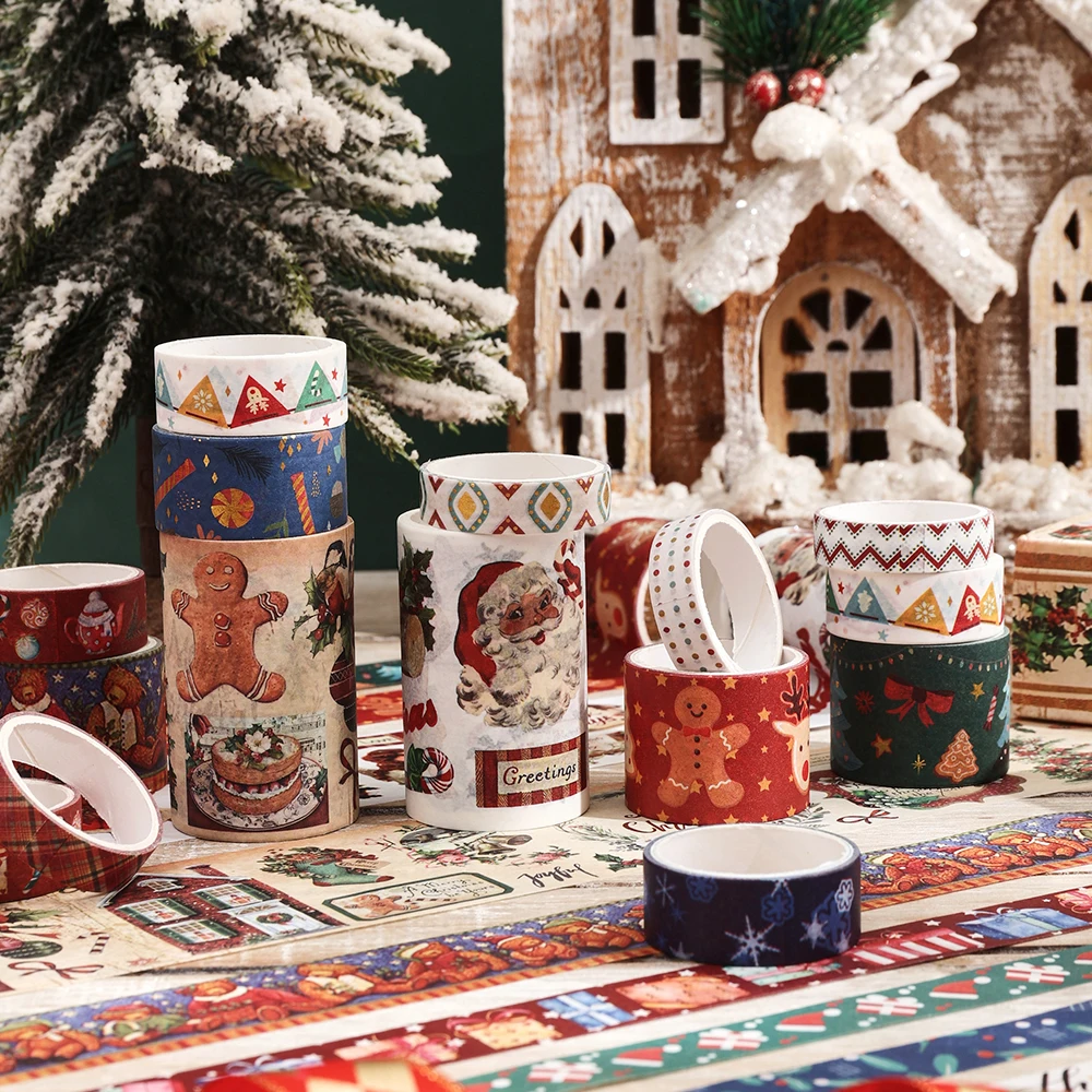 20 rolls/box Vintage Christmas Washi Tape Set 5 Sizes Scrapbooking Sticker Tape With Snowflake Deer Santa Masking Adhesive Tapes