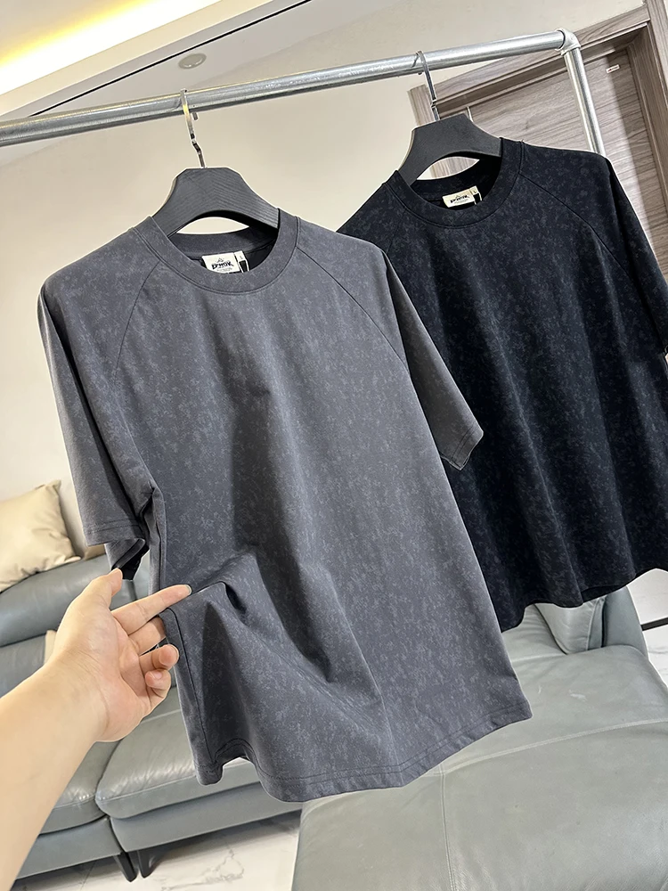 

Модная повседневная футболка с коротким рукавом для мужчин, весна-лето, эластичная, окрашенная, из ткани Sorona, трендовый уличный стиль