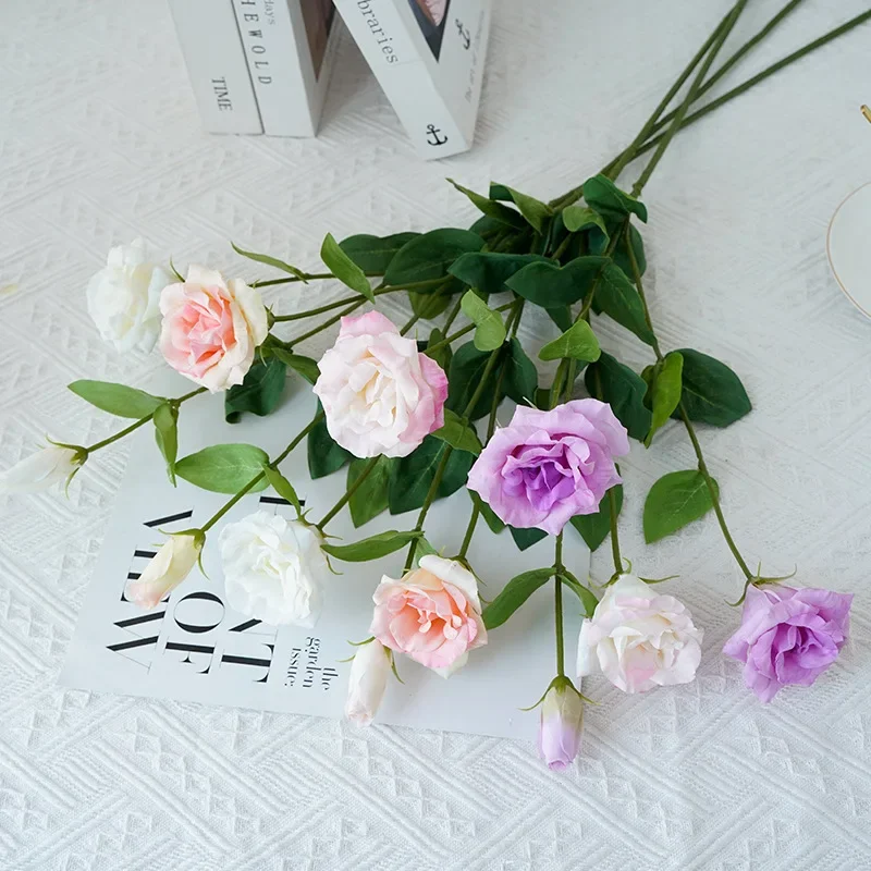 

5Pcs Moisturizing 3-head Lisianthus Real Touch Artificial Flowers Luxury Home Decoration Party Wedding Platycodon Floral Bouquet