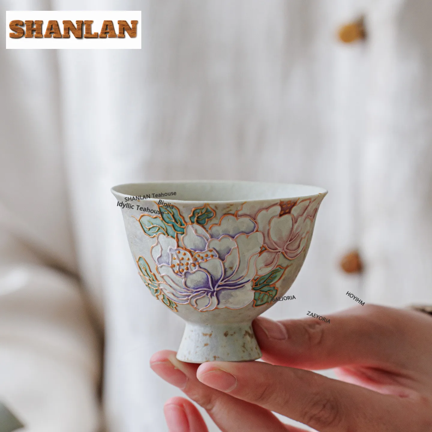 40ml Handbemalte Pfingstrosen-Teetasse Antike Teeschale Probentasse Teeverkostungs-Persönliche Tasse Chazhan Meistertassen Café-Ornamente