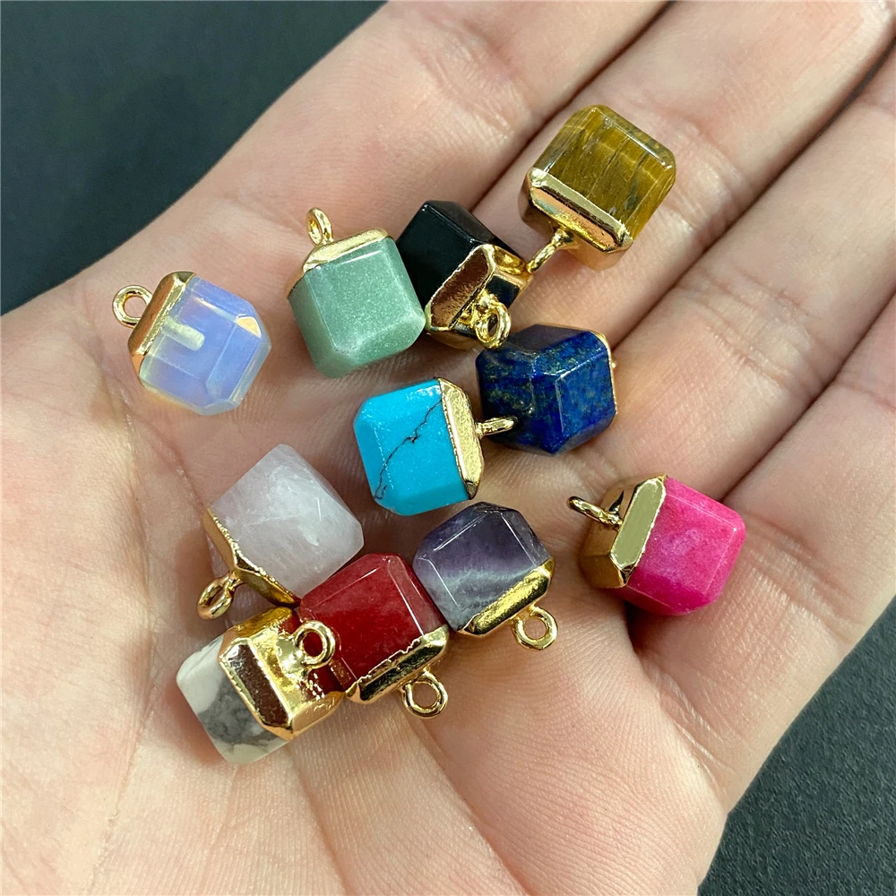 8mm pietra naturale cubo Charms forma quadrata ciondolo gemma cristallo agate ciondolo al quarzo per gioielli che fanno bracciali collana fai da te