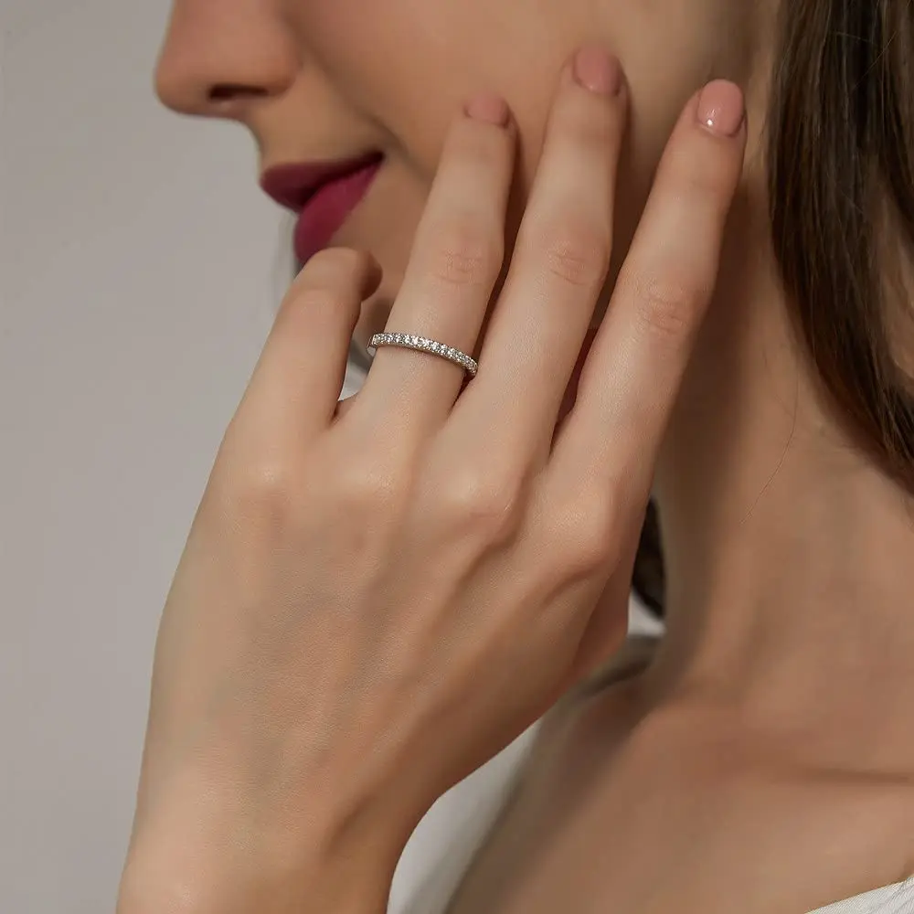 Trumium 2 mm 925 Sterling Silber Ringe für Damen, mit Zirkon eingelegt, halb ewig, stapelbarer Ring, edler Schmuck für den Hochzeitstag – Detail 8