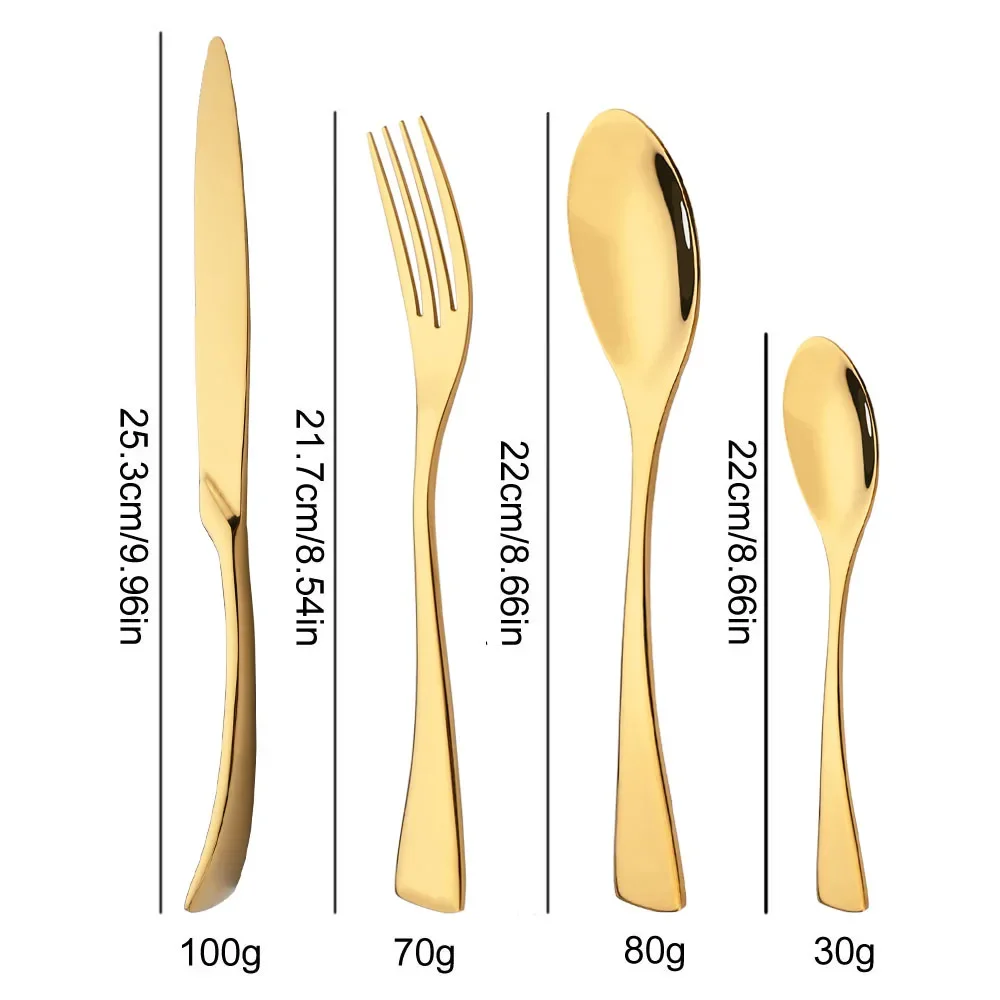 20Pcs Gold Dinnerware Set Stainless Steel Tableware Set Knife Fork Spoon Flatware Set Cutlery Set Knife Fork Spoon Tea Spoon