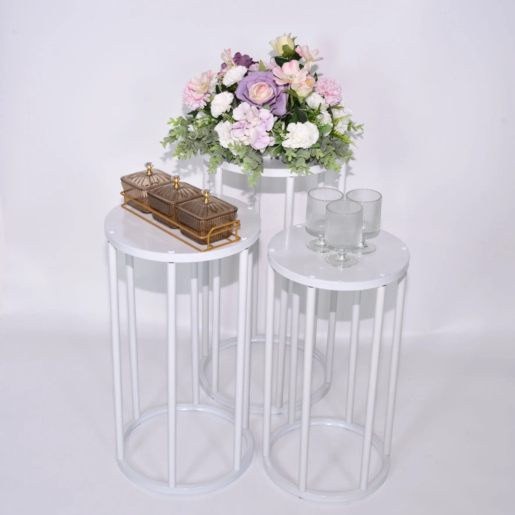 White Cylinder Pedestal Dessert Stands for Party Cake Decoration Wedding Banquet Flowerball Display Home Plant Support Frames