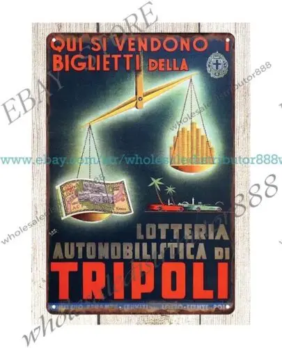 1940 Tripoli Automobile Lottery Italian car race automotive metal tin sign