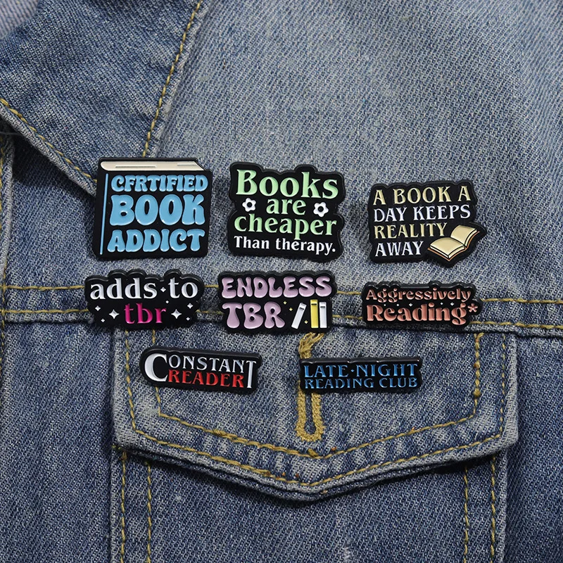 Books Are Cheaper Than Psychotherapy English Brooch Inspirational Metal Text Badge Versatile Clothing Series Lapel Pins Brooches