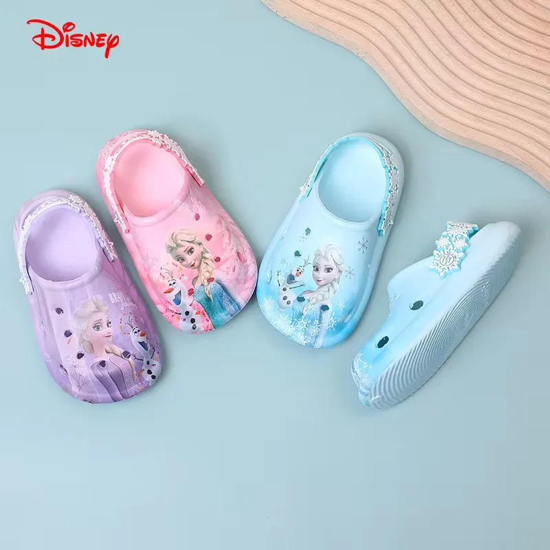 Disney Children Cartoon Frozen Princess Elsa Girl Anti-slip Soft Bottom Sandals Summer Beach Shoes Slippers Home Shoes Size17-22