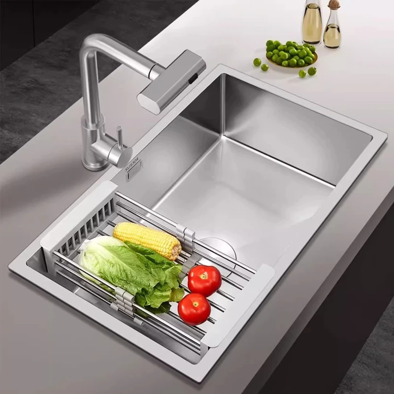 

Маленькая одинарная мойка из нержавеющей стали для кухонного острова с отсеком для овощей