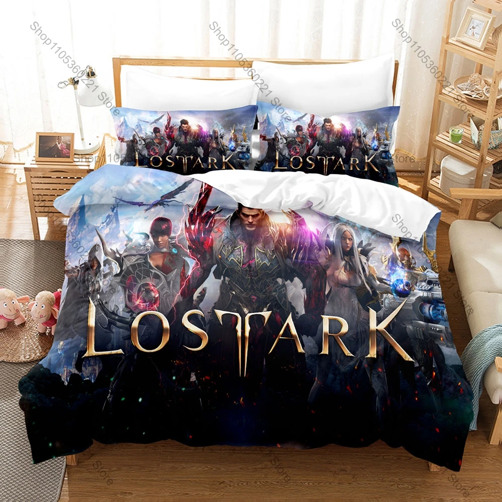 Kawaii Chibi Mokoko Graphic Lost Ark Adventure Game Bedding Set Duvet Cover With 2 Pillowcases Teen Gaming Bedroom Decor