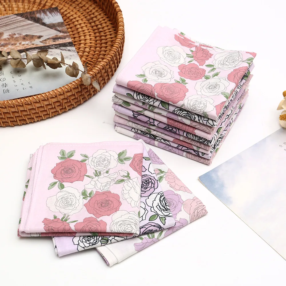 3/6/12 Pcs Ladies Cotton Printed Handkerchief Vintage Soft Comfortable Gift Set 43cm Carry It with You To Absorb Sweat
