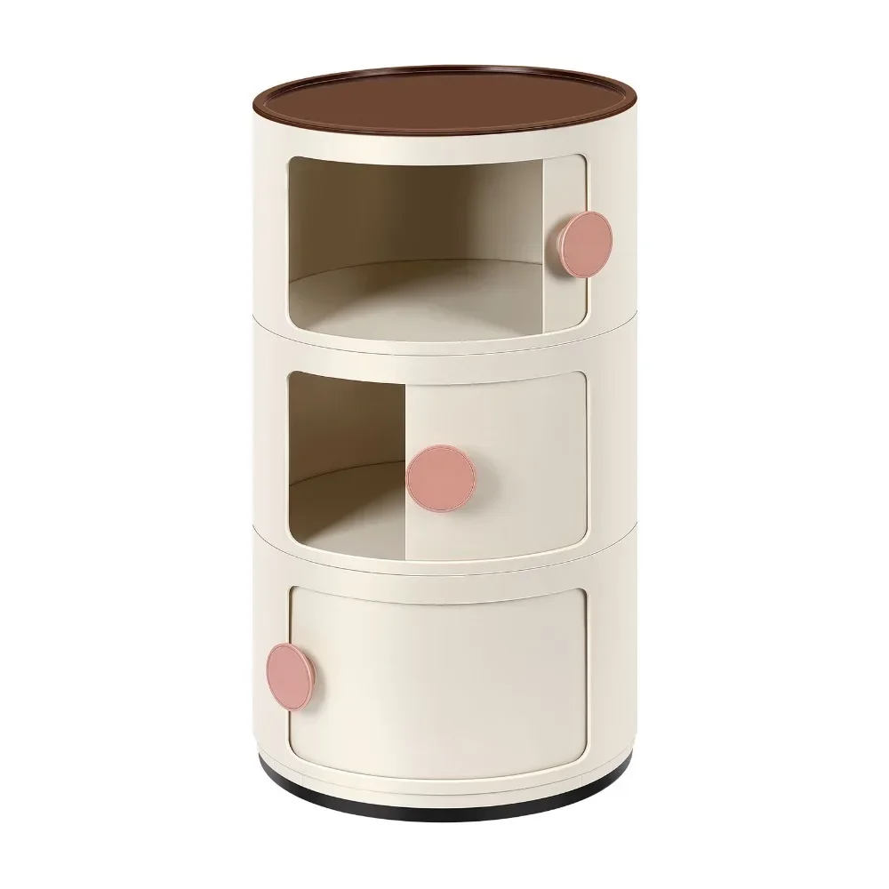 

3 Drawer Sliding Barrel Modern Bedroom Nightstand, White