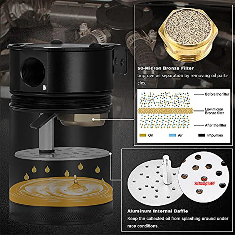 Tanque de captura de óleo universal, 300ml, compacto, desconectado, 2 portas, reservatório de alumínio, tanque de combustível, chaleira respirável de dois furos