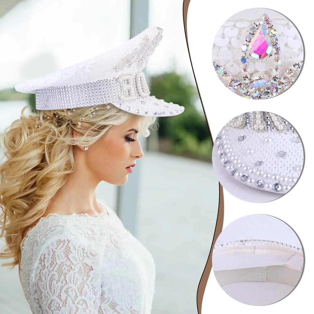 2024 Women Braidemaid Diamond Hat Wedding White Hat