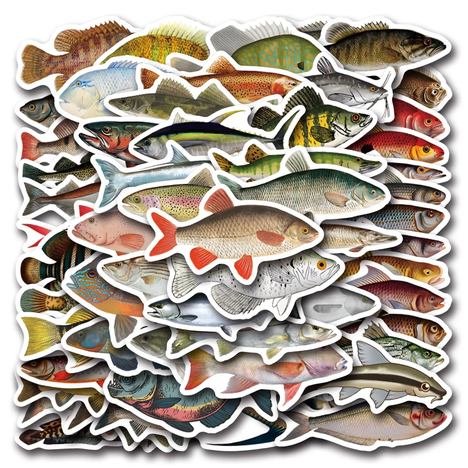 10/30/55/110PCS Cartoon Fish Sticker Creative Graffiti Decorative Fishing Gear Laptop Thermos Cup Stool Guitar Waterproof Decal