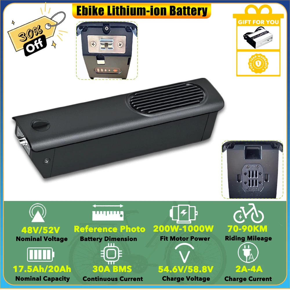 

Removable 48V 15Ah 720Wh 20Ah 960Wh 52V 20Ah 1040Wh Lithium-ion Battery Pack for 250W Bodywel F20 Fat Tire Touring Ebike