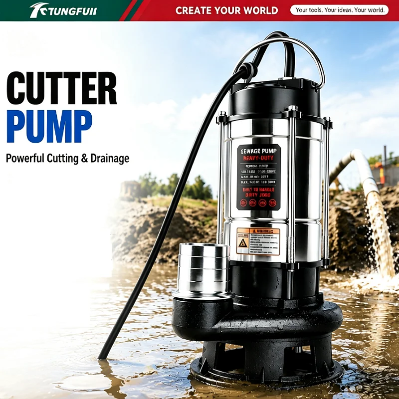 TUNGFULL Stainless Steel Submersible Sewage Cutter Pump Heavy‑Duty Sump Pump For Dirty Water Farm Garden Basement Flood Drainage
