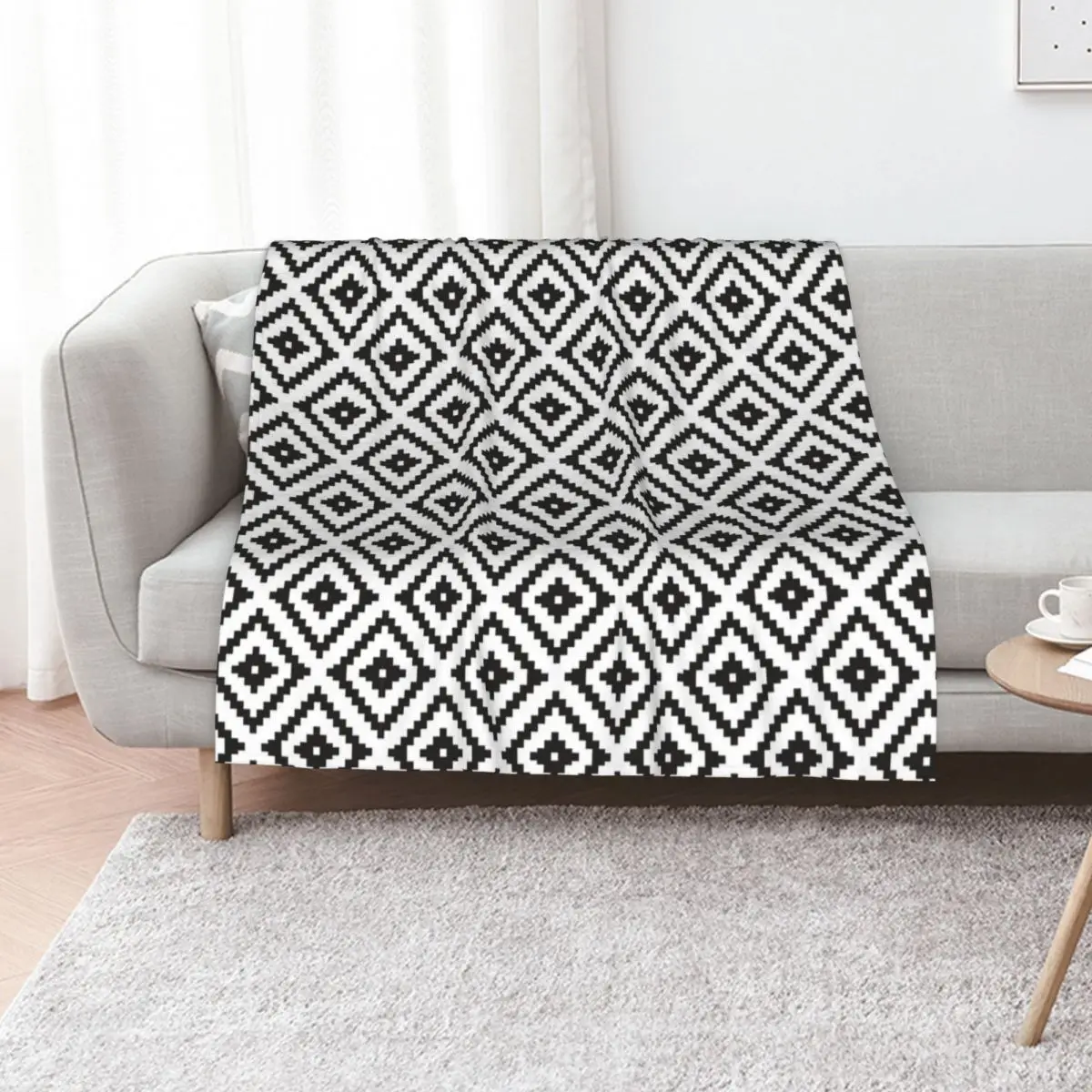 Aztec - Black on White Throw Blanket Designers sofa bed Beautifuls Multi-Purpose decorative Comforter Blankets