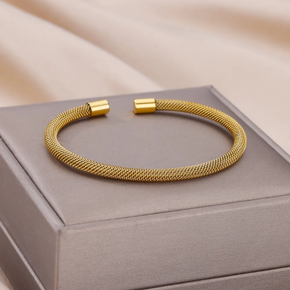 Knitting Bracelet for Women Men Gold Color Stainless Steel Bracelet Adjustable Handmade Cuff Bangles Femme Luxe Charm Jewelry