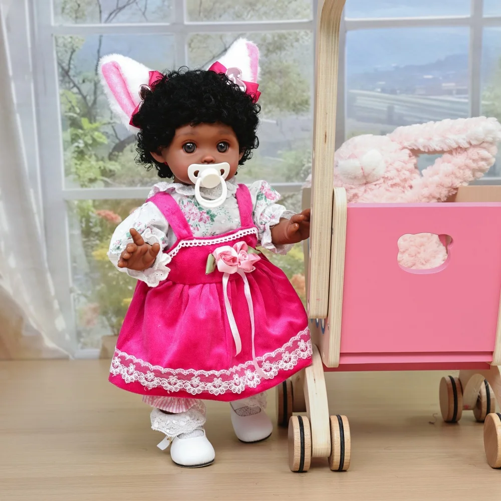 Cloveray 18 inch realistische herboren babypop zwarte huid roze rok vinyl pop hoge kwaliteit handgemaakte collectie speelgoed Kid Cure Gift
