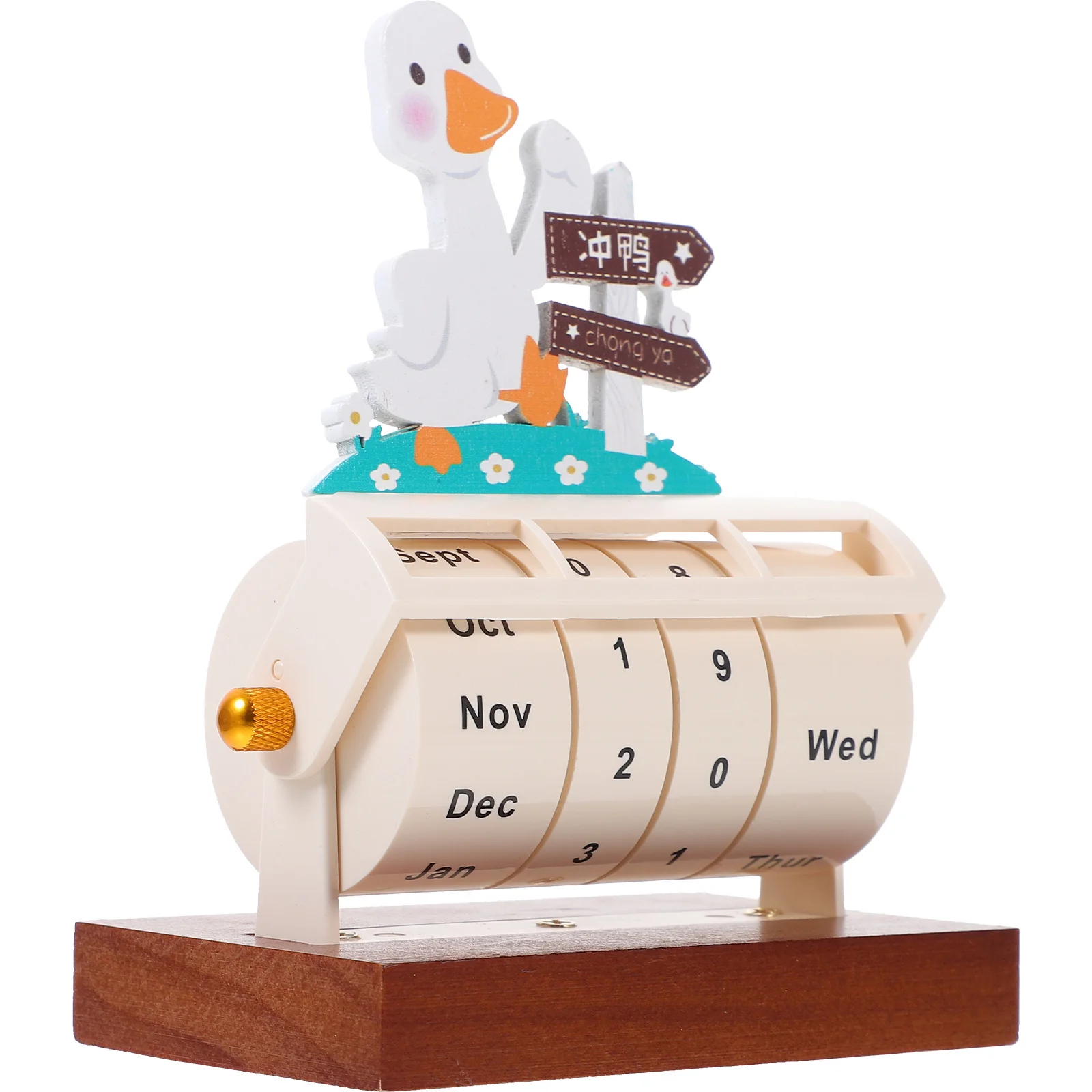 2024 Mini Creatieve Houten Eeuwigdurende Kalender Cartoon Eend Roterende Thuiskantoor Accessoire Countdown Herinnering Woonaccessoire