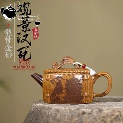 Yixing purple clay teapot, original ore, dragon bone, gold sand, scenic view, Han tile teapot, Kung Fu Chinese tea set