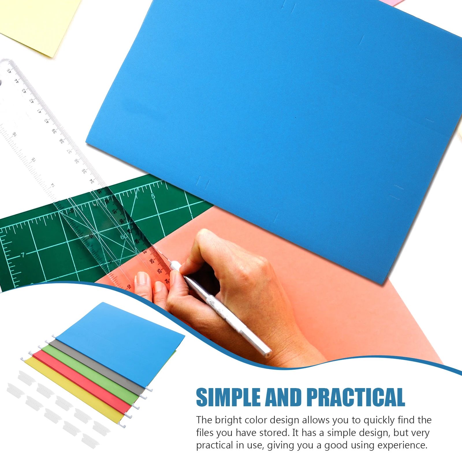 5Pcs Wear-Resistant Paper File Folders Home Office Document Organizer A4 Suspension Folder Bright Color Design