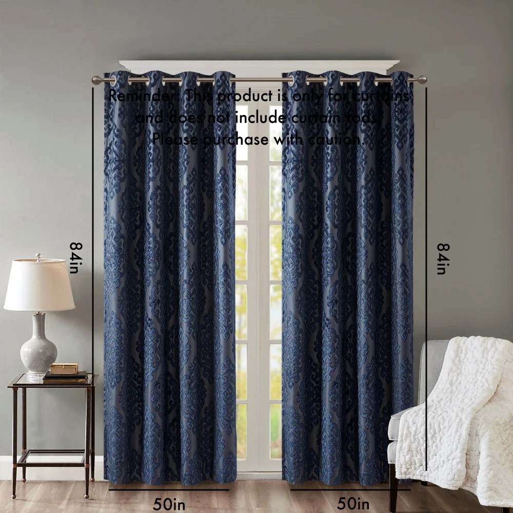 Knitted Jacquard Damask Total Blackout Grommet Top Curtain Panel(Only 1 Pc Panel)