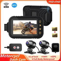 WiFi Motorcycle Dashcam Full HD Dual 1080P 3 Inch Waterproof IP66 Loop Recording G-Sensor GPS Black Box Motorcycle DVR Camera