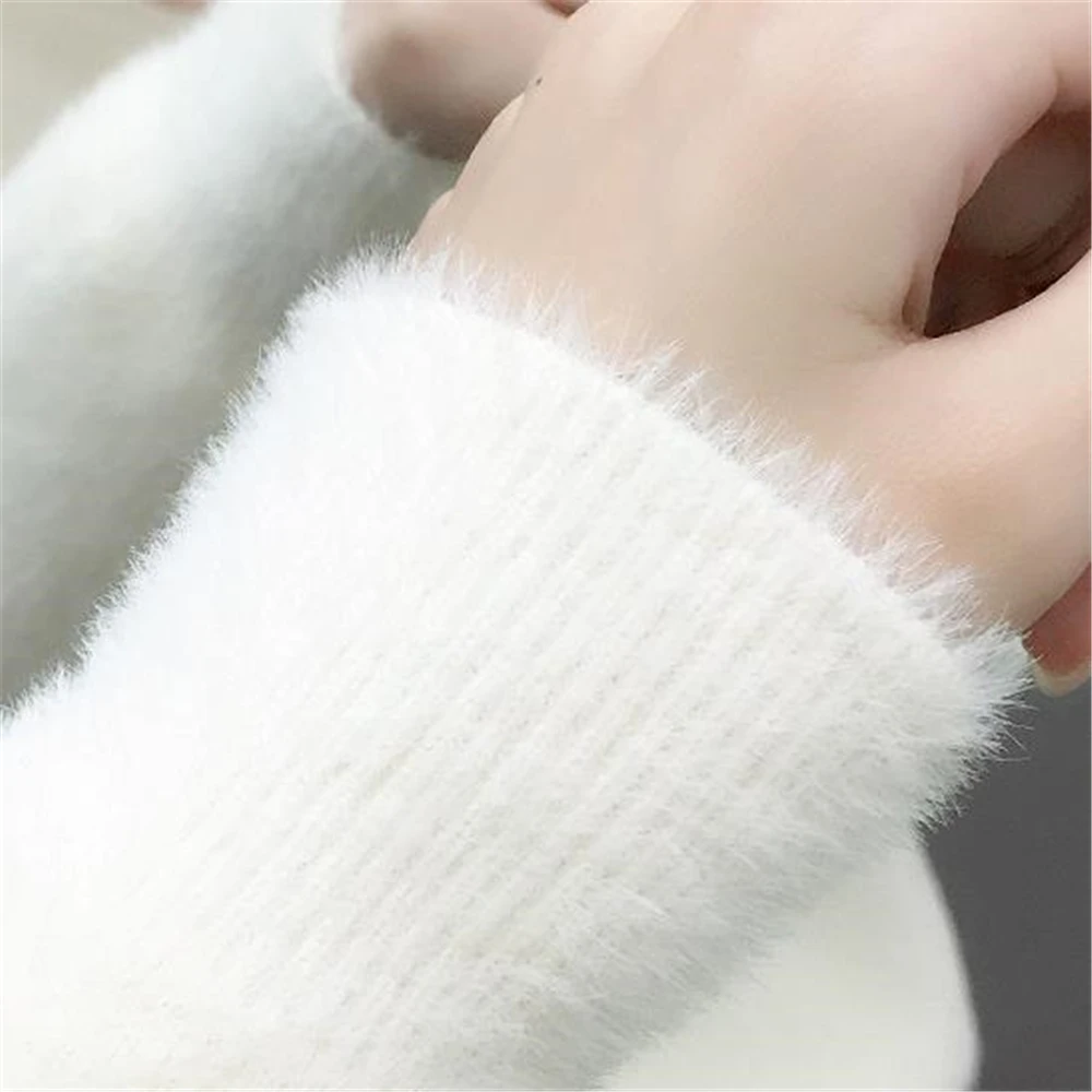 Turtleneck Cashmere Sweater for Women Vintage Knitted Pullover Mink Cashmere Jumper Warm Winter Sweater 2024