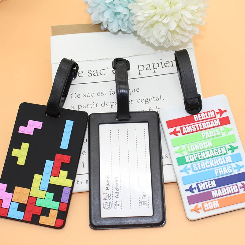 Travel Accessories Creative Baggage Boarding Luggage Tags Geometry Cartoon Silica Gel Suitcase ID Address Holder Portable Label