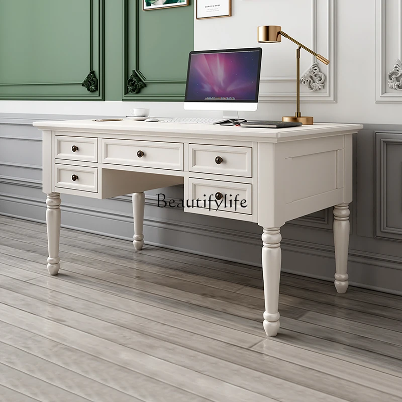 American light luxury ash wood solid wood five pumping desk writing desk European light luxury desk 1.4 meters
