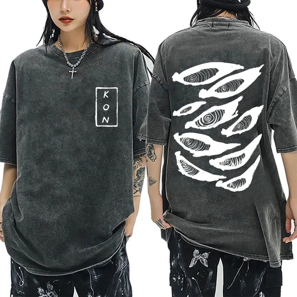 

Washed Vintage Anime Chainsaw Man Hayakawa Aki Kon Fox Devil Eyes Graphic Print T Shirt Men Women Manga Fashion Trend T-shirts