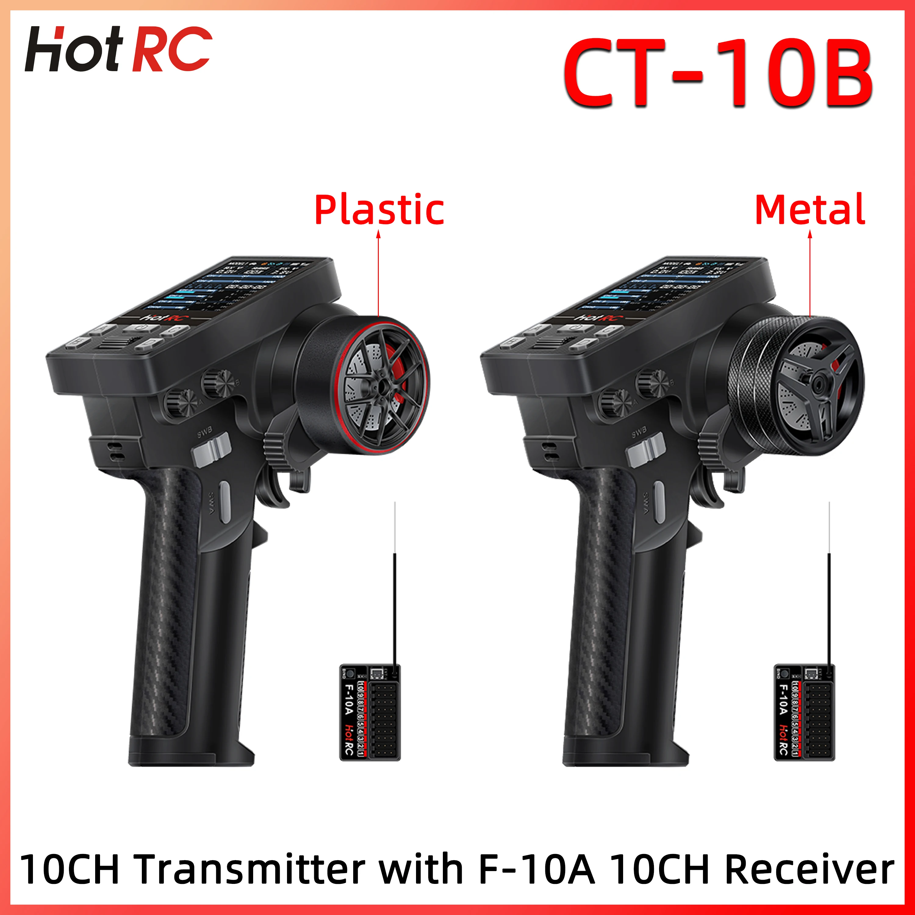 HOTRC CT-10B 10CH 2.4Ghz Transmitter Color Screen Remote Control with 10CH F-10A Receiver for Climbing RC Car Ship Boat Tank