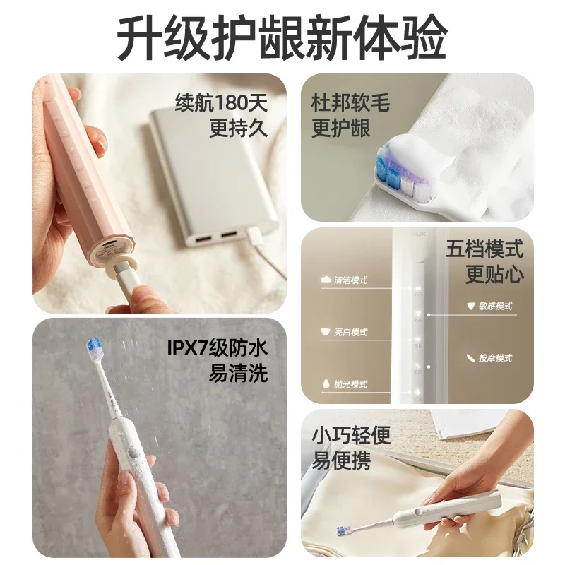 USB/110V/220V Authentic Electric Toothbrush for Adults, Fully Automatic Smart Sonic with Soft Bristles, Unisex Couple Set