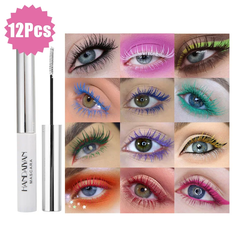 12 Colors/Lot Eyelashes Curling Colorful Mascara Black Liquid Pen Make Up Makeup Eye Lash Thick Cosmetic Tool Lengthening Brush