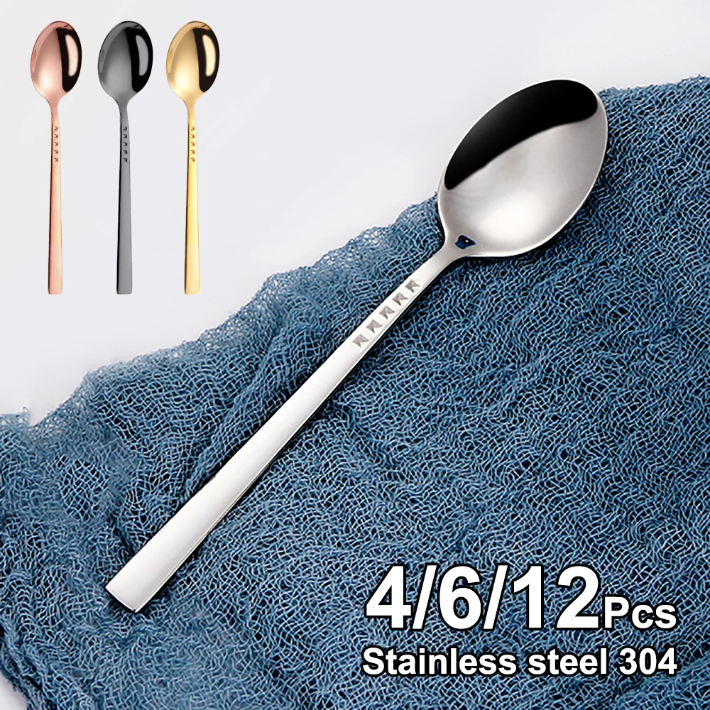 

4/6/12 Pieces Gold Coffee Spoon Set Stainless Steel Thin Stirring Teaspoon Ice Cream Cake Dessert Mini Spoon Mirror Sliverware