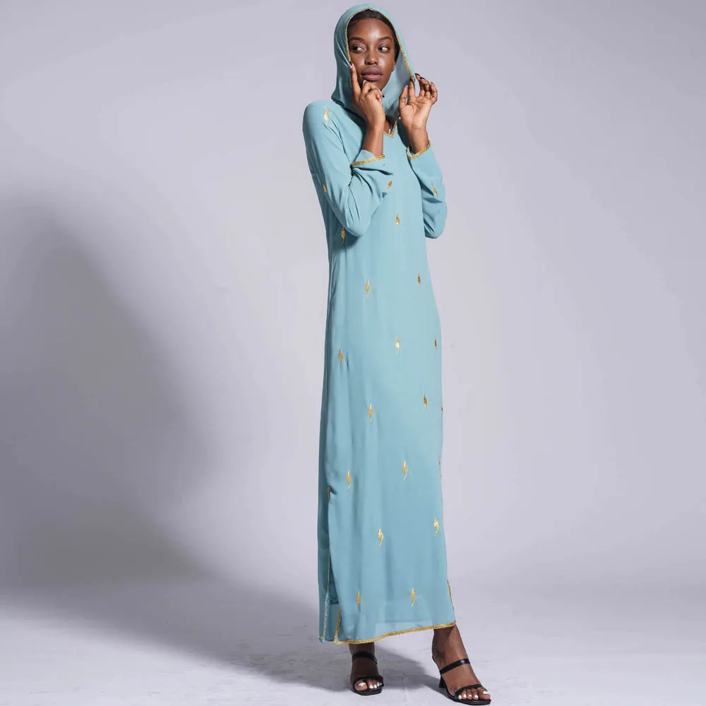 

Embroidered Hooded Chiffon Abaya Dubai Turkey Kaftan Women Muslim Maxi Dress Ramadan Eid Islamic Clothing Caftan Robe Party Gown